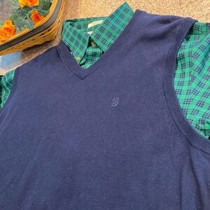 Izod Navy Blue Cotton Sweater Vest XLT XL Tall